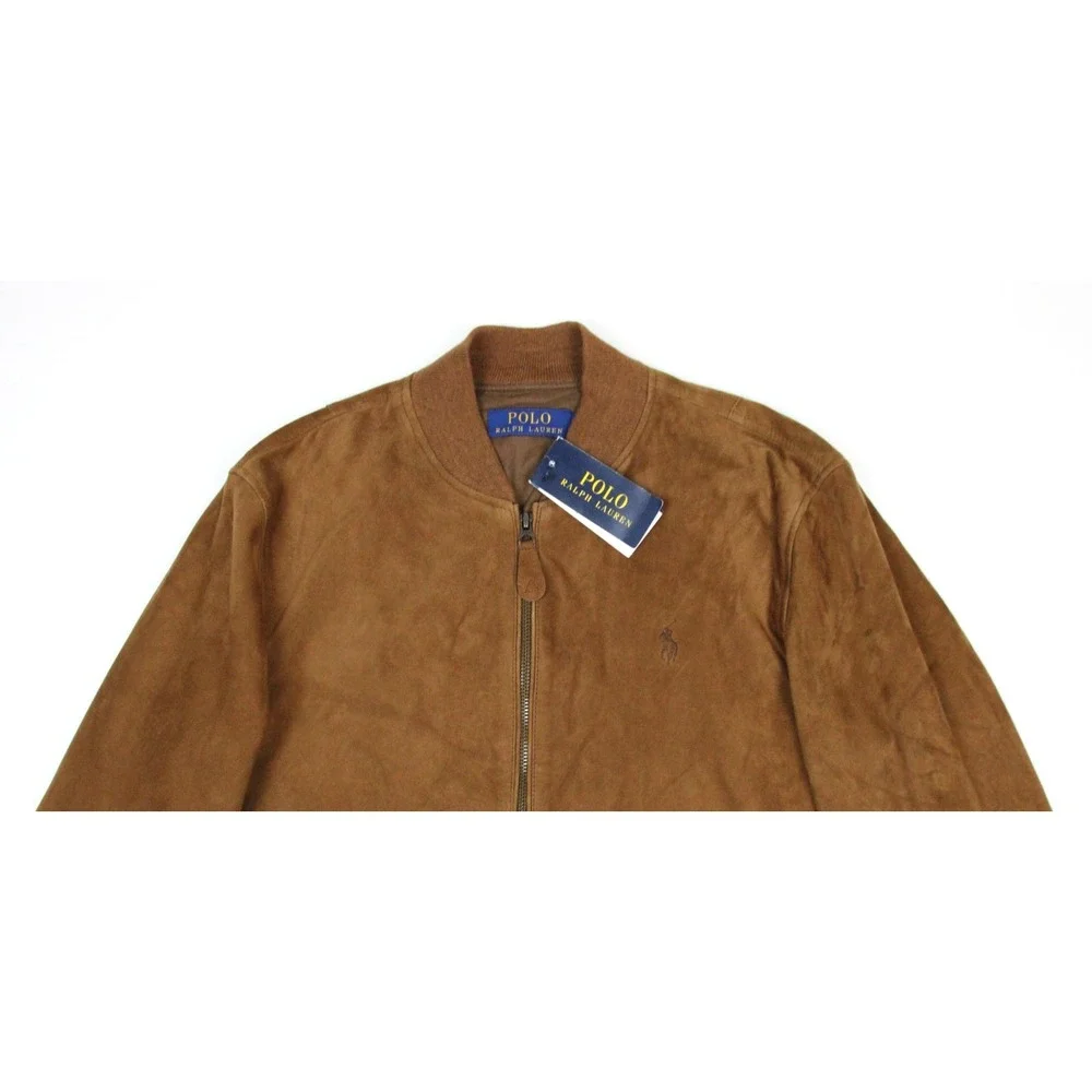 Polo Ralph Lauren Suede Flight Jacket Mens S Brown Full Zip Classic Bomber
